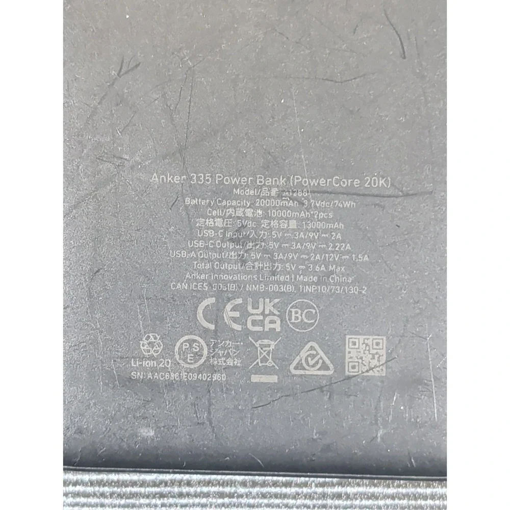 Qq9U Anker 20,000 mAh 20W 3-Port Portable Charger Battery Power Model A1288 USED